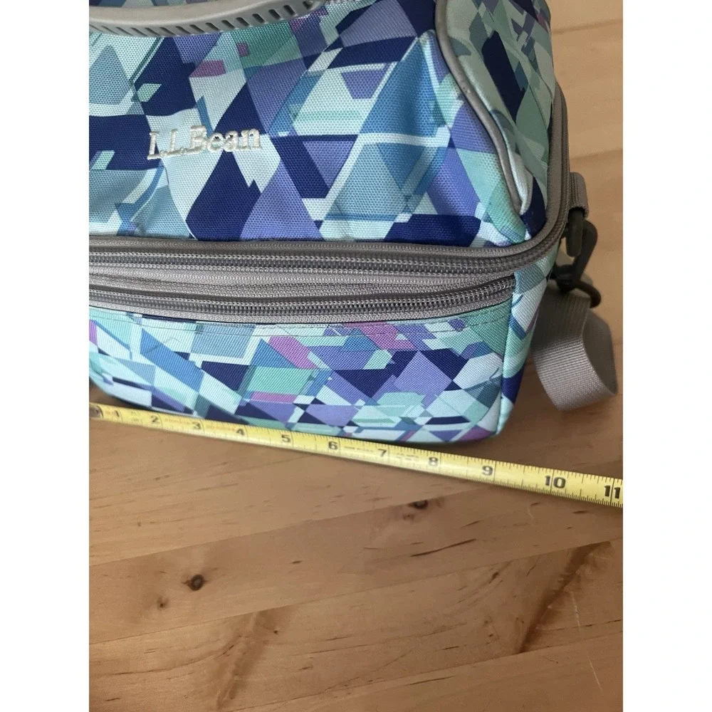 L.L.Bean Insulated Lunch Bag Cooler Geometric Print Adjustable Strap Blue
